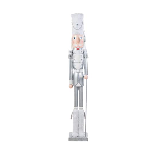 Glitzhome® 42"H Wooden Christmas Silver Dressed Soldier Nutcracker
